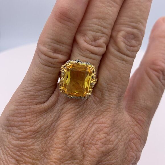 Ring, NWOT, solid 925 sterling silver, 22 K gold, real citrine, sz 7, cigar band - Picture 14 of 16